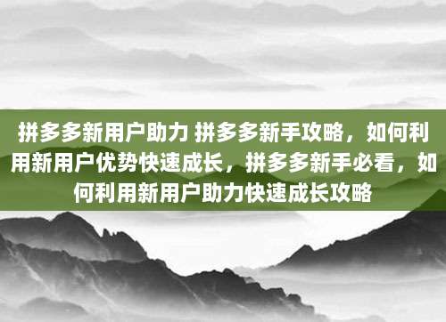拼多多新用户助力 拼多多新手攻略,如何利用新用户优势快速成长,拼多多新手必看,如何利用新用户助力快速成长攻略