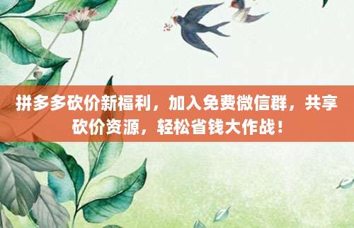 拼多多砍价新福利，加入免费微信群，共享砍价资源，轻松省钱大作战！