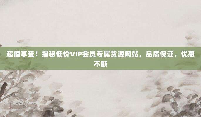 超值享受!揭秘低价VIP会员专属货源网站,品质保证,优惠不断