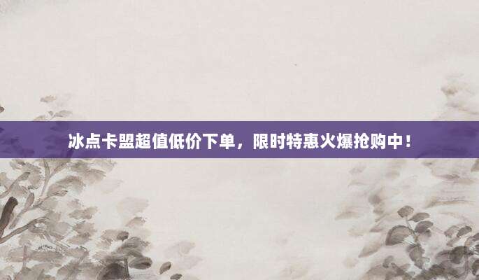 冰点卡盟超值低价下单,限时特惠火爆抢购中!