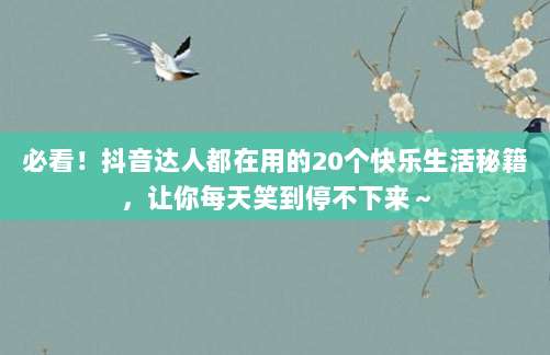 必看!抖音达人都在用的20个快乐生活秘籍,让你每天笑到停不下来~