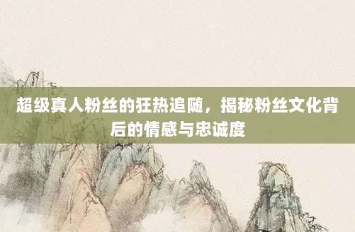 超级真人粉丝的狂热追随,揭秘粉丝文化背后的情感与忠诚度