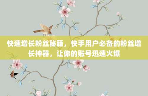 快速增长粉丝秘籍，快手用户必备的粉丝增长神器，让你的账号迅速火爆